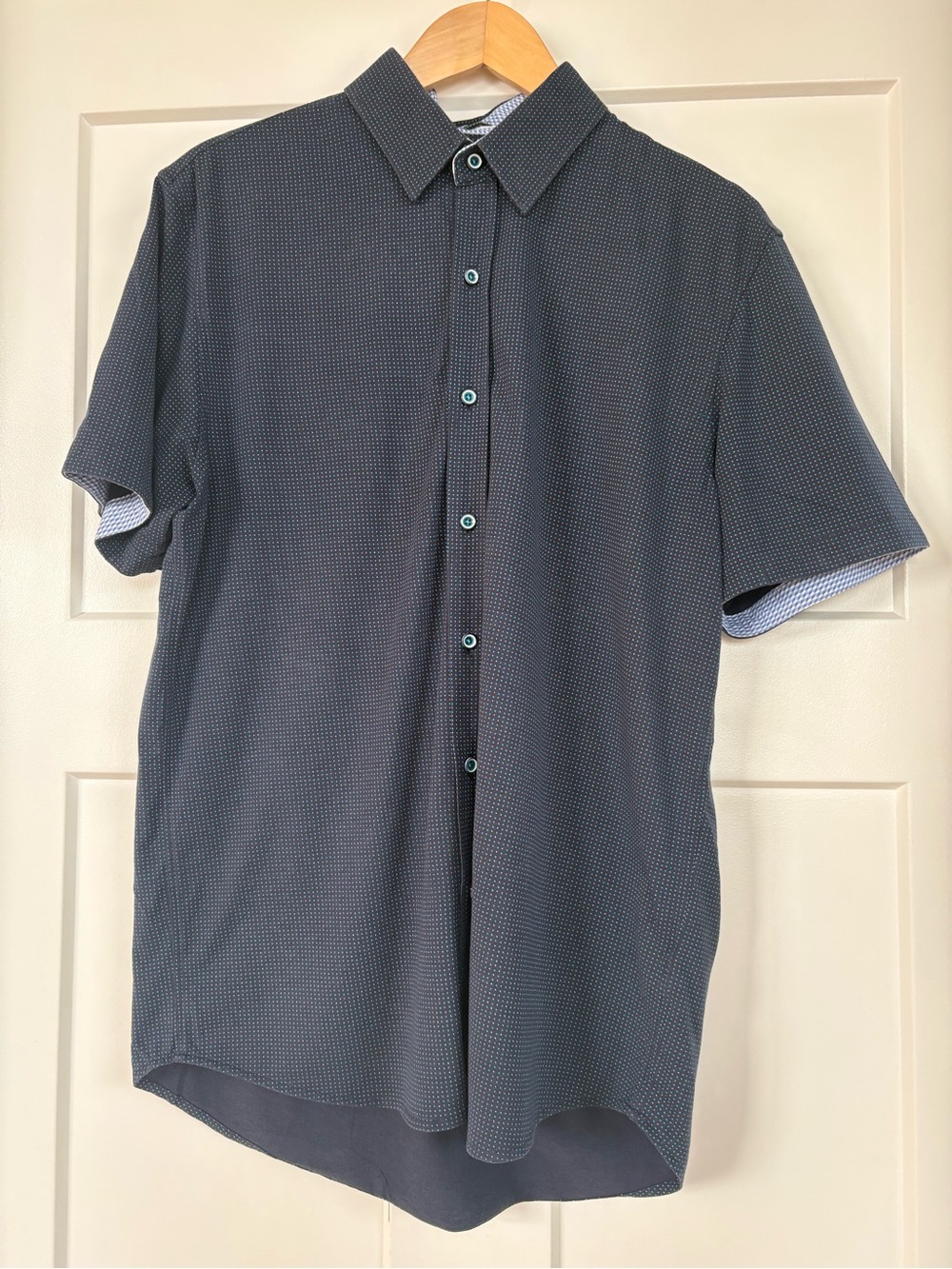 Buttercloth Men’s Icy Cotton Blue Short sleeve Button Down Shirt Size Large - Picture 6 of 14